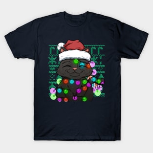 black cat at christmas T-Shirt